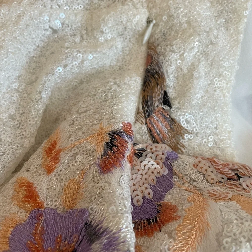 Zara Sequin & Embroidered Floral Mini Dress SMALL Backless Iridescent Ethereal - Picture 10 of 12